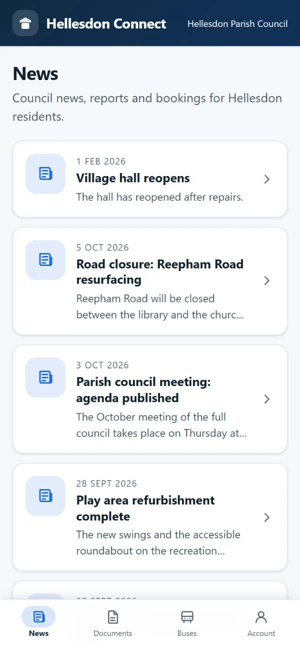 The resident app showing the council's latest news.